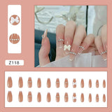 Flytonn- 24pcs French Style Nude Detachable Long Ballerina False Nails W Small Diamond  Design Wearable Fake Nails Full Cover Nail Tips