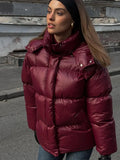 Flytonn-Christmas Thanksgiving Gift New Year's Eve Casual Outfits 2024 Elegant Fall Winter Wine Red Full Sleeve Warm Woman Cotton Coat Fashion Solid Zipper Down Jacket New Lady Commuter Wear