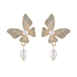 Flytonn-Korean Gradual Enamel Butterfly Freshwater Pearl Clip on Earrings Non Pierced for Women Cute Animal Jewelry Gift Wholesale 2024