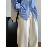 FLYTONN-Air Cotton Drawstring Elastic Waist Draping Wide Leg Casual for Women's Extremely Simple Tube Pants