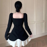 FLYTONN-French Vintage Light Luxury Hepburn-style Mini Lolita Dress Women High-end Sense Autumn New Sweet Spicy Black Dresses Female