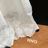 FLYTONN-Solid White Skirt Hook Flower Hollow Cotton Half Umbrella Skirt for Women
