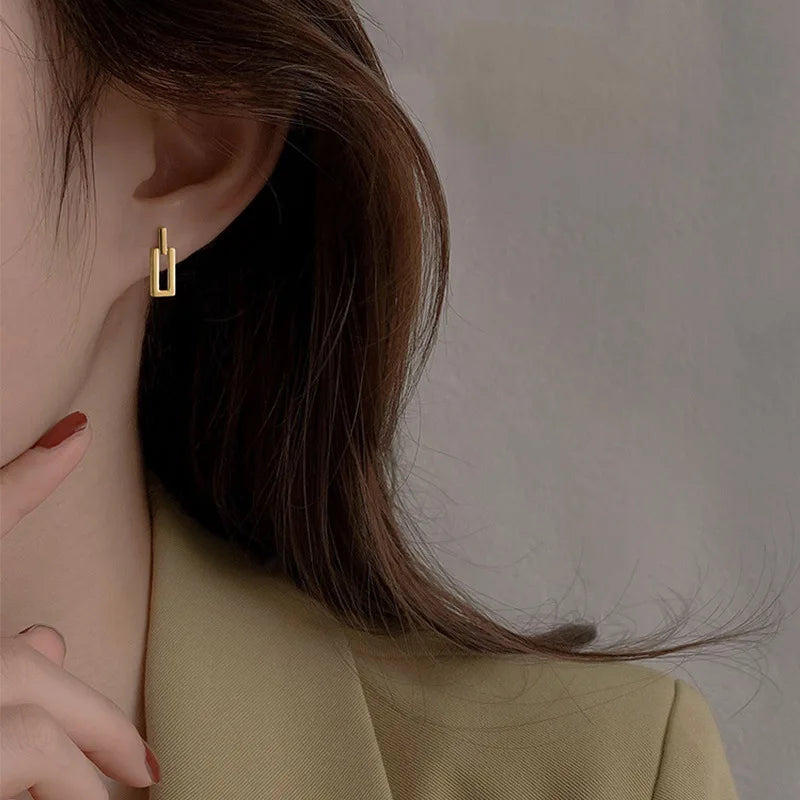 Flytonn-Fashion Luxury Female Minority Design Rectangular Swing Metal Pendientes Rectangle Earrings Jewelry Gift for Women