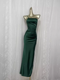 Flytonn-Valentines Gift party dress Vintage Sheath One Shoulder Green Vacation Dress Satin Birthday Dresses Fly0019