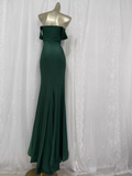 Flytonn-Valentines Gift party dress Vintage Mermaid Off The Shoulder Green Vacation Dress Satin Birthday Dresses Fly0021