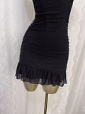 Flytonn-Valentines Gift party dress Sexy Sheath Straps Black Travel Vacation Dress Short Birthday Dress Fly0058