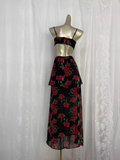 Flytonn-Valentines Gift party dress Vintage A line Spaghetti Straps Red Rose Travel Vacation Floral Beach Dress Long Dress Fly005