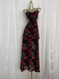 Flytonn-Valentines Gift party dress Vintage A line Spaghetti Straps Red Rose Travel Vacation Floral Beach Dress Long Dress Fly005