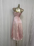 Flytonn-Valentines Gift party dress Sexy A line Spagetti Straps Pink Satin Floral Vacation Dress Birthday Dresses Fly0072