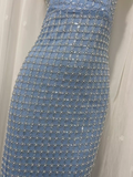 Flytonn-Valentines Gift party dress Simple Sheath Straplesss Blue Sequin Slit Vacation Dress Long Birthday Outfits Fly007