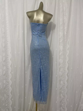 Flytonn-Valentines Gift party dress Simple Sheath Straplesss Blue Sequin Slit Vacation Dress Long Birthday Outfits Fly007