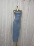 Flytonn-Valentines Gift party dress Simple Sheath Straplesss Blue Sequin Slit Vacation Dress Long Birthday Outfits Fly007