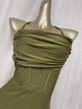 Flytonn-Valentines Gift party dress Simple Sheath Halter Green Long Vacation Dress Birthday Outfits Fly008