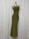 Flytonn-Valentines Gift party dress Simple Sheath Halter Green Long Vacation Dress Birthday Outfits Fly008