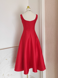 Flytonn-Valentines Gift party dress Cute A line Straps Red Vacation Dress Satin Women Summer Dresses Fly131