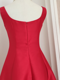 Flytonn-Valentines Gift party dress Cute A line Straps Red Vacation Dress Satin Women Summer Dresses Fly131