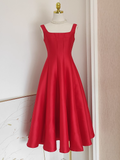 Flytonn-Valentines Gift party dress Cute A line Straps Red Vacation Dress Satin Women Summer Dresses Fly131