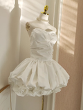 Flytonn-Valentines Gift party dress Sexy Ball Gown Sweetheart White Satin Vacation Dresses Short Birthday Outfits Fly329