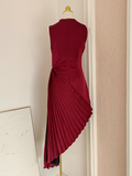 Flytonn-Valentines Gift party dress Sexy Sheath Scoop Neckline Burgundy Satin Dinner Party Dresses Birthday Outfits Fly391