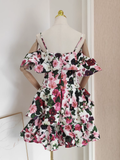 Flytonn-Valentines Gift party dress Cute A line Spaghetti Straps Sleeveless Floral Cocktail Dress Short Birthday Outfits Fly395