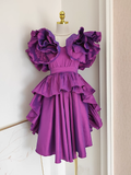 Flytonn-Valentines Gift party dress Cute A line Short Sleeves Grape Cocktail Dress Short Birthday Outfits Fly397