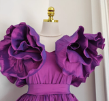 Flytonn-Valentines Gift party dress Cute A line Short Sleeves Grape Cocktail Dress Short Birthday Outfits Fly397