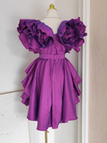 Flytonn-Valentines Gift party dress Cute A line Short Sleeves Grape Cocktail Dress Short Birthday Outfits Fly397