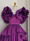 Flytonn-Valentines Gift party dress Cute A line Short Sleeves Grape Cocktail Dress Short Birthday Outfits Fly397