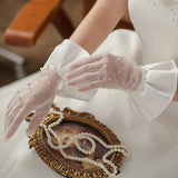 Flytonn-Elegant Short Beaded Wedding Gloves Bridal Wedding Dress Accessories