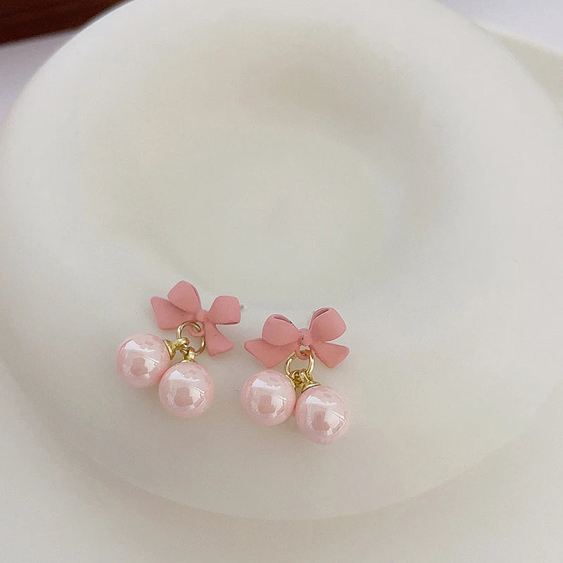 Flytonn-Pink Crystal Flower Stud Earrings for Woman Korean Fashion Jewelry Wedding Party Girl Elegance Set Accessories