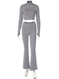 Flytonn Winter Casual 2 Piece-Set Straight Legg Female Zipper Cardigan And High Waist Skinny Tracksuit Women's Pants Outfits 2024