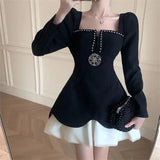 FLYTONN-French Vintage Light Luxury Hepburn-style Mini Lolita Dress Women High-end Sense Autumn New Sweet Spicy Black Dresses Female