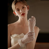 Flytonn-French Lace Lace Wedding Gloves Elegant Short Dinner Bridal Gloves