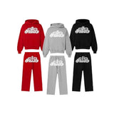 Flytonn-American retro hoodie, sweatshirt, trousers suit, personalized trendy men's and women's letter printed high street two-piece set