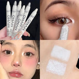 Flytonn- Pearlescent White Lying Silkworm Highlighter Pen Waterproof Pearl Sliver Brighten Eyes Glitter Matte Eyeshadow Stick Face Makeup