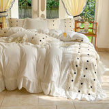 Flytonn-Korean Princess Style Bedding Set, Lace Patchwork, Embroidery Ruffles, Duvet Cover Set, Bed Sheet, Pillowcases, 4Pcs