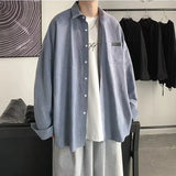 Flytonn-90s streetwear  Korean Fashion Black Long Sleeve Shirts  Spring Mens Harajuku Black Oversized Shirt Button Up Shirts Blouses Unisex Y2K