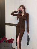 Women Dress Long Maxi Oversize Vestidos Elastic Bodycon Womens Dresses Spring Evening Female Vintage Sexy Slim Skinny Winter