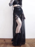 Flytonn Mall Goth Mesh Long Skirt Women Streetwear Punk Sexy Vintage High Waist Split Skirt Harajuku Nightclub See Through Skirt