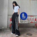 Flytonn-American style retro high street hiphop black letter print high waist casual loose wide legs sweatpants women korean women pants