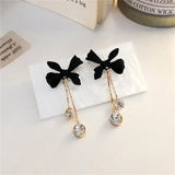 Flytonn-Black Bow Metal Tassel Stud Earrings Party Fashion Jewelry Girl Unusual Accessories for Woman PartyJewelry