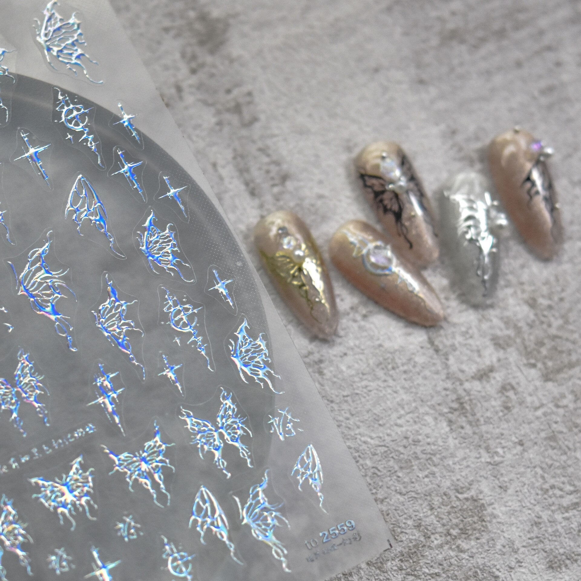 Flytonn Gold Silver Butterfly New Bronzing High Quality Adhesive Gilded Nail Stickers Nail Art Decorations Nail Decals Design T-2559
