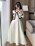 Flytonn-back to school fit nyc outfit Elegant Solid Midi Dress 2 Piece Set Office Lady Chic Suit Spring Short Jacket Sleveless A-line Dresses Outfits Korean Clothes