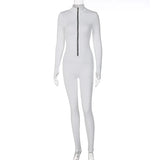 Flytonn Fall Outfits Women Zipper Solid Long Sleeve Jumpsuit Waist Sexy Slim Femme Playsuit Fitness Party Temperament Sportswear