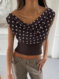 Flytonn-Polka Dot Chiffon Patchwork One Shoulder Tank Top For Women Asymmetrical Slim Backless Tie Back Crop Vest Y2K Streetwear