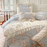 Cifeeo-Pure Cotton French Floral Bedding Set Vintage Country Flowers Ruffles Duvet Cover Flat Sheet Or Bed Skirt With Pillowcases 4Pcs