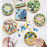 FLYTONN-Handmade DIY Mosaic Cup Mat Bottom Bamboo Pad Heart Square Coaster Parent-Child Early Education Free Creation Handicraft Toys