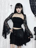 Flytonn Harajuku Hole A-line Skirt Women Dark Gothic Streetwear Vintage Y2k Cyber Punk Patchwork High Waist Mini Skirt Female