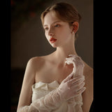 Flytonn-Wedding Accessory Bridal Gloves Beaded Lace Long Gloves for Bride