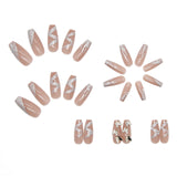 Flytonn 24P Nail Art Fake Nails Japanese Ballerina Press on Nails Set Diamond Streamer Flash Fly Butterfly Seamless Removable False Nail